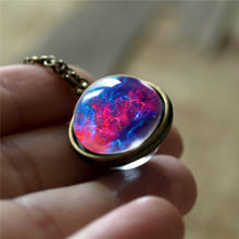 Load image into Gallery viewer, Nebula Galaxy Double Sided Pendant Necklace Glass Art Picture Handmade Statement Universe Planet Jewelry Necklace